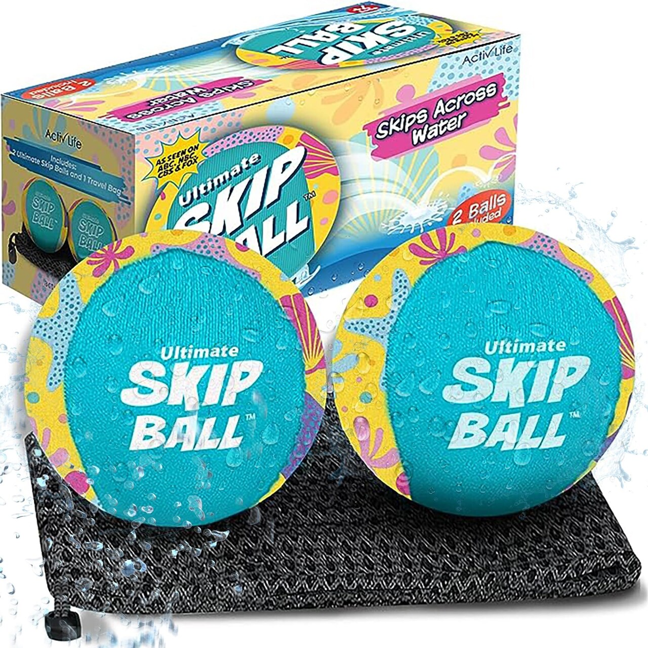Activ Life 2 Pack Skip Balls, Fun Beach Games for Adults and Family Swimming Pool Dive Toys for Kids, Adult Beach Toys, Water Toy for Kid (Yellow Shell)